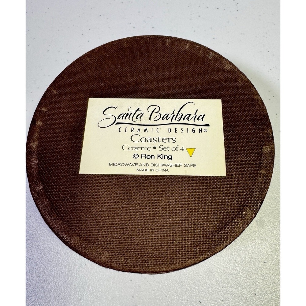Santa Barbara Ceramic Design Ron King Wine Drink Coasters Set of 4‎ w/Box - Picture 6 of 9
